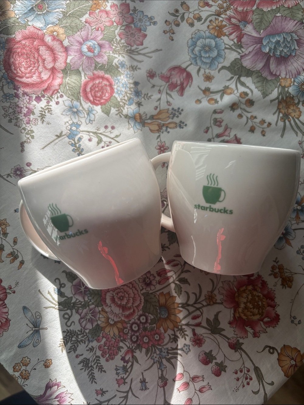 Starbucks White Ceramic Mugs with Green Logo - Pair